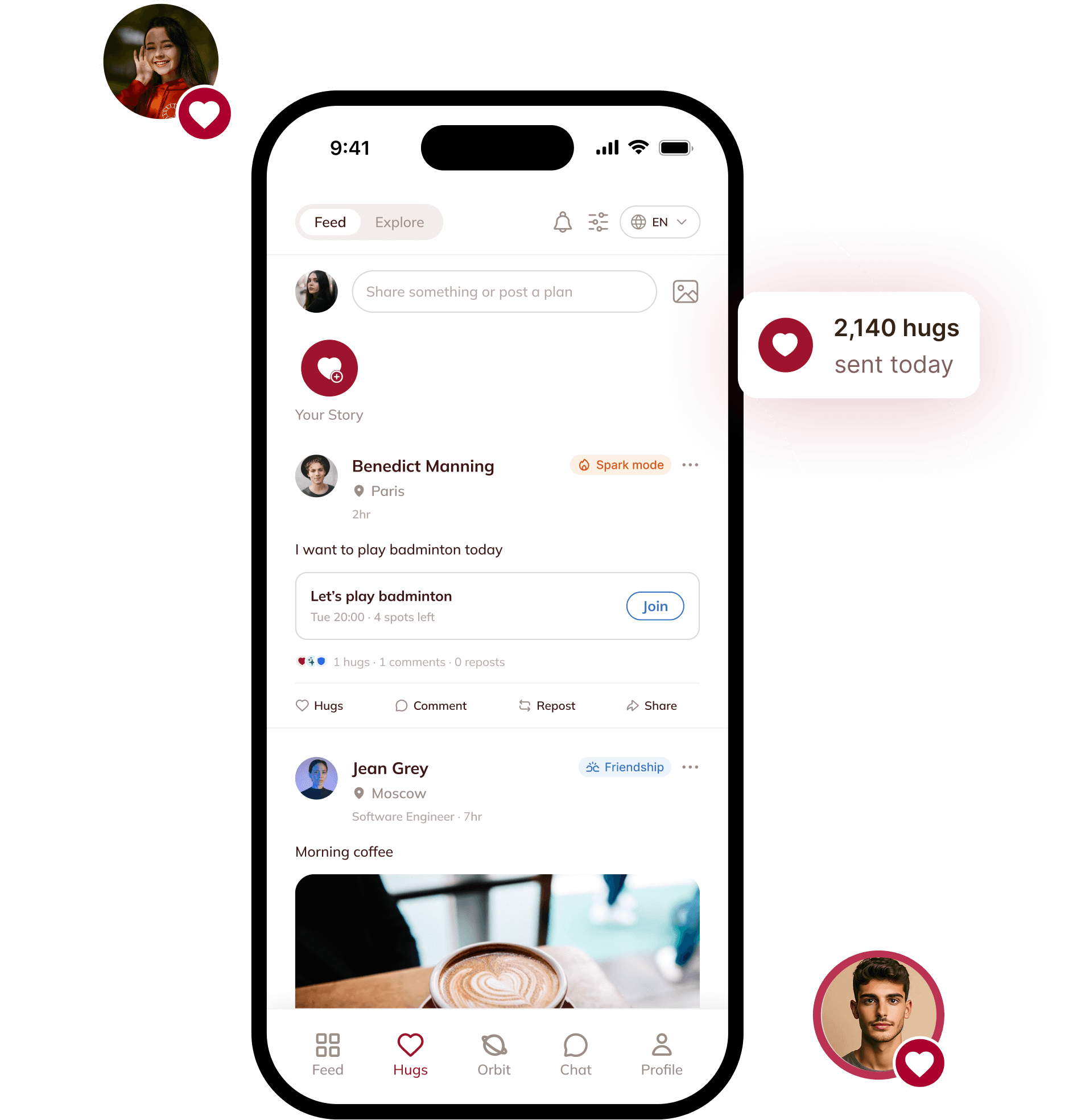 OnlyHugs app feed